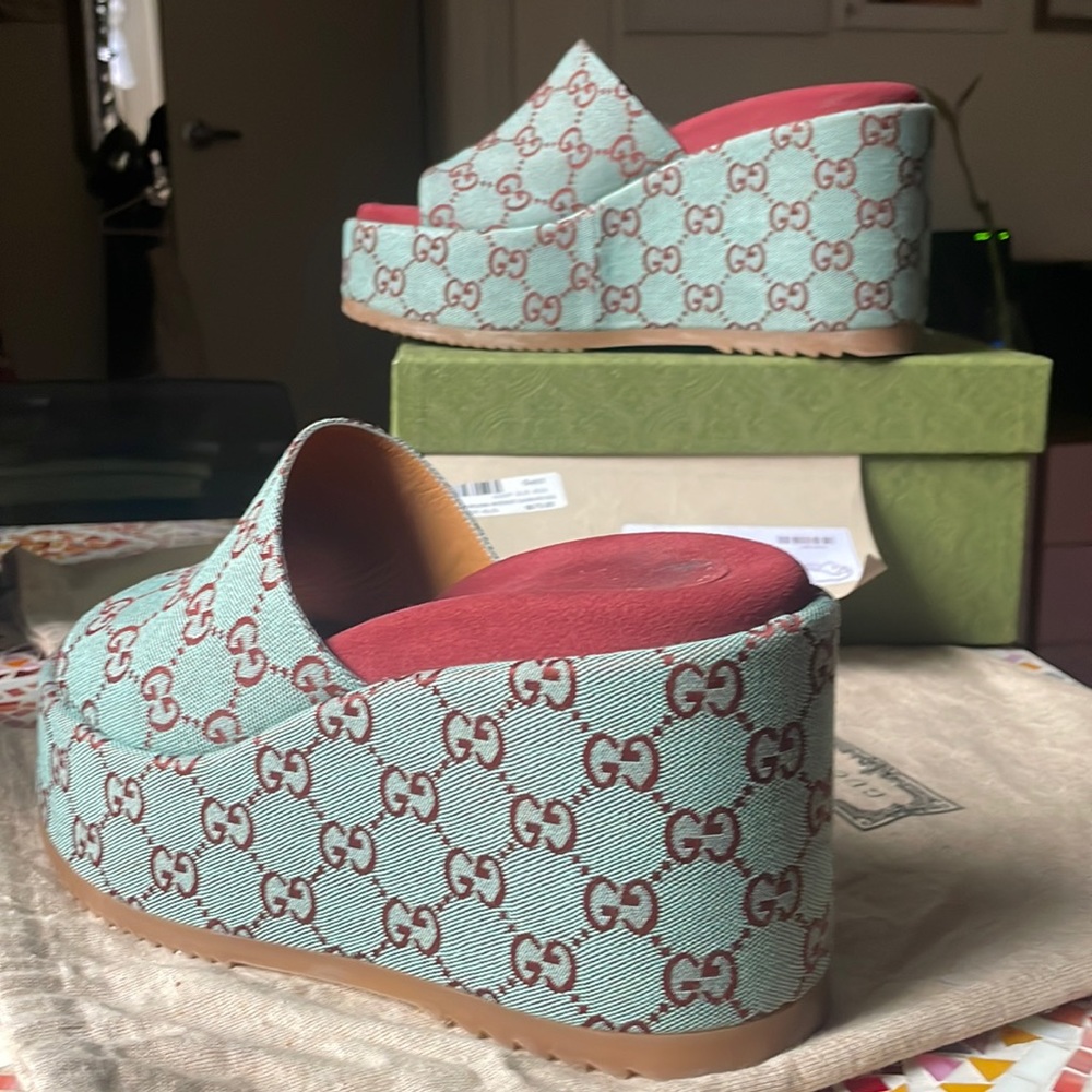 Gucci canvas wedges